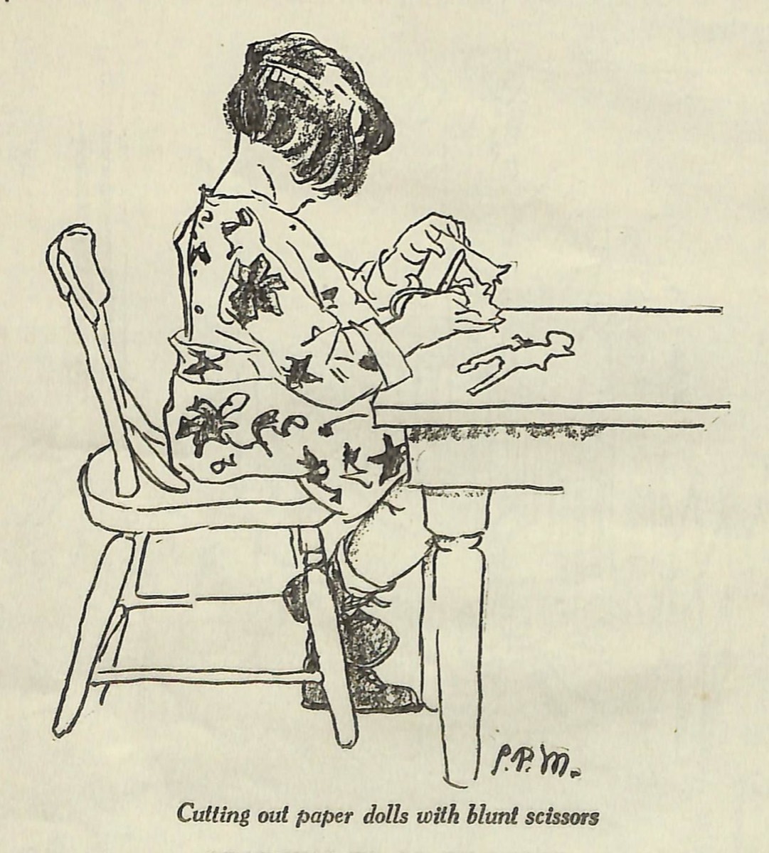 Makasla kağıt kesen bir çocuk, 1935 tarihli çizim